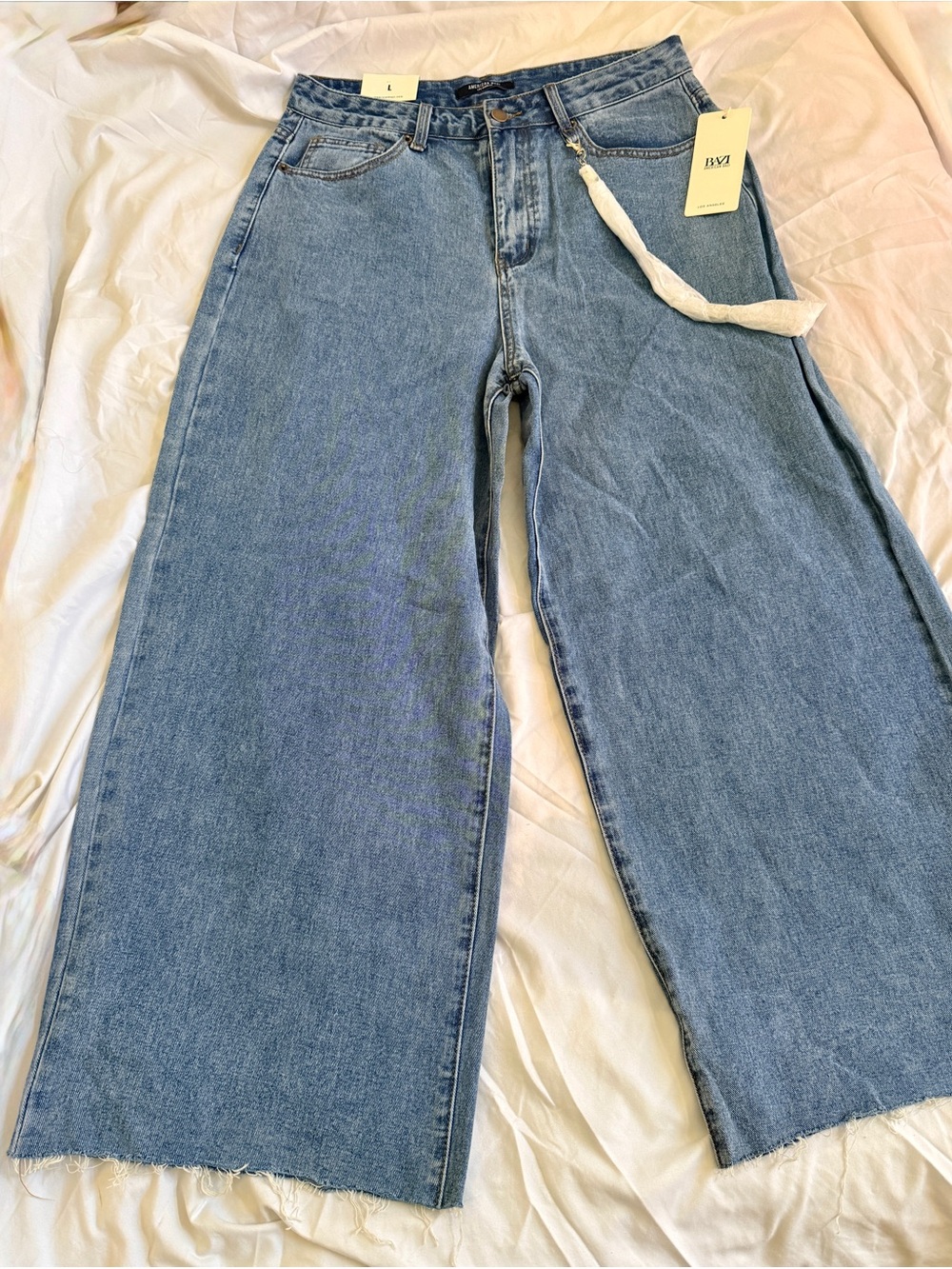 American Bazi Wide Leg Jeans NWT Size L Light Blue Denim